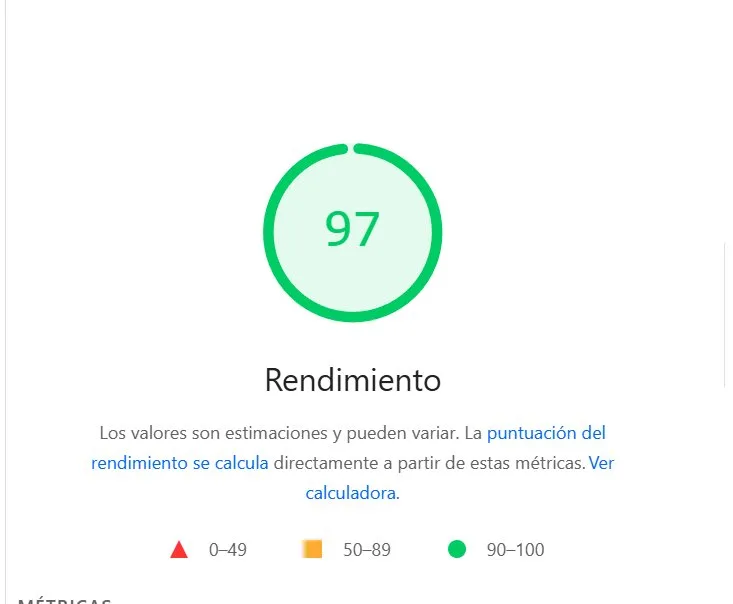 Puntuación de 97 en PageSpeed Insights aplicando diseño web Mobile First en WordPress con Elementor