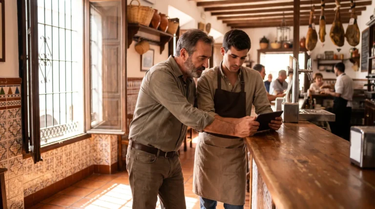 Equipo de un restaurante revisando en una tablet cómo contestar reseñas de Google