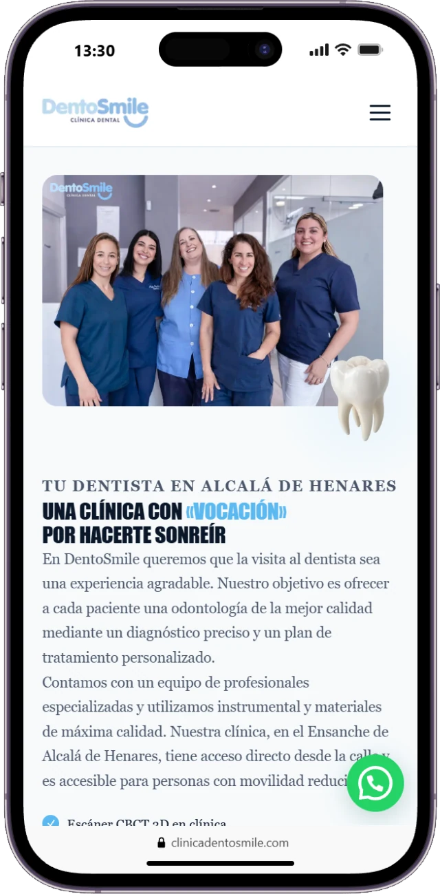 Diseño web en Alcalá de Henares para la clínica dental DentoSmile, vista en móvil